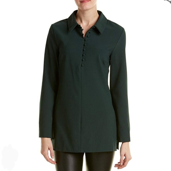 Romeo + Juliet Tunic Collared Wide Long Sleeve Split Cuffs Emerald Green M NWT - Picture 4 of 8